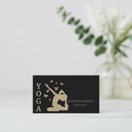 プロフェッショナルエレガントグリッターウィメンズシルエットヨガ 名刺 (スタンド正面)