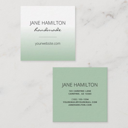 プロフェッショナルエレガントグリーンプロファイルカード スクエア名刺 (正面/裏面)