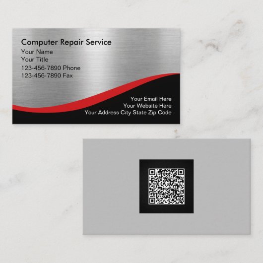プロフェッショナルエレガントコンピュータの修復QRコード 名刺 (正面/裏面)