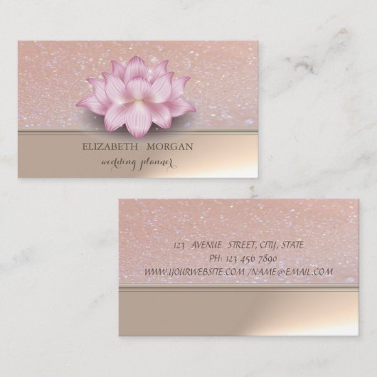 プロフェッショナルエレガントシックきらびやかな蓮の花 名刺 (正面/裏面)