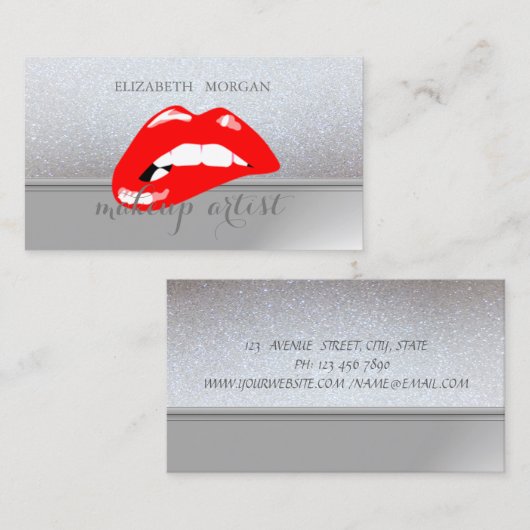 プロフェッショナルエレガントシックなキラキラと赤い唇 名刺 (正面/裏面)