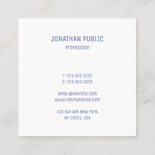 プロフェッショナルエレガントシンプルブルーテンプレートモダン スクエア名刺 (裏面)