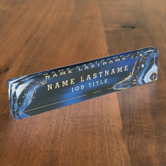 プロフェッショナルエレガントネイビーブルー金ゴールドゲート デスクネームプレート (側面)