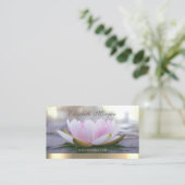 プロフェッショナルエレガントピンクロータス、金ゴールドストライプヨガ 名刺 (スタンド正面)