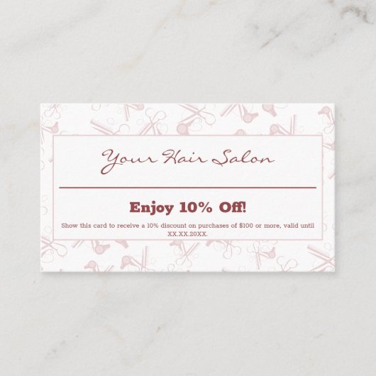 プロフェッショナルエレガントピンク&ホワイトヘアードレッサー 割引カード (正面)