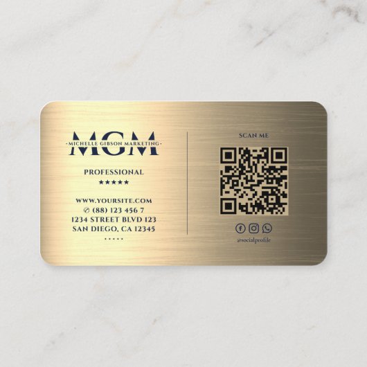 プロフェッショナルエレガントフェイク金属モダン金ゴールド 名刺 (裏面)
