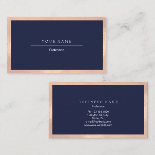 プロフェッショナルエレガントフレームメタルブルーネイビーピーチ 名刺 (正面/裏面)