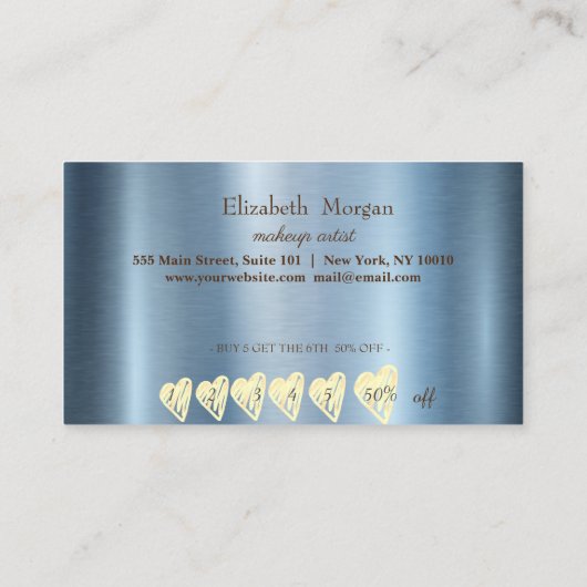 プロフェッショナルエレガントフレーム、ハートブルーメタリック ロイヤリティカード (裏面)