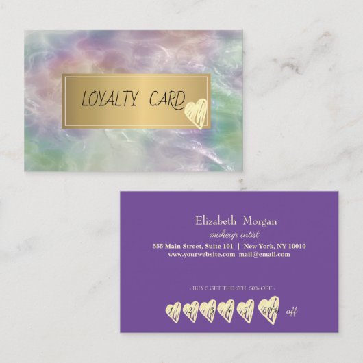 プロフェッショナルエレガントフレーム、金ゴールドハートオパールパール ロイヤリティカード (正面/裏面)