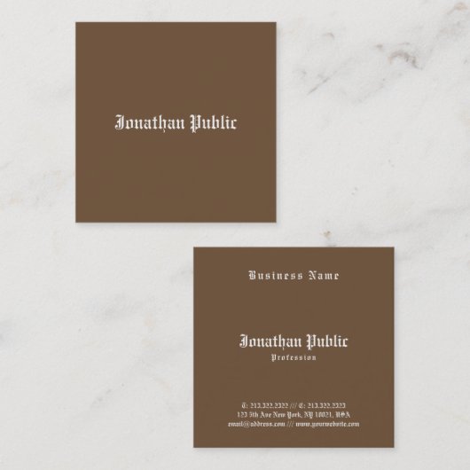 プロフェッショナルエレガントブラウン芸術的シンプルプレーン スクエア名刺 (正面/裏面)