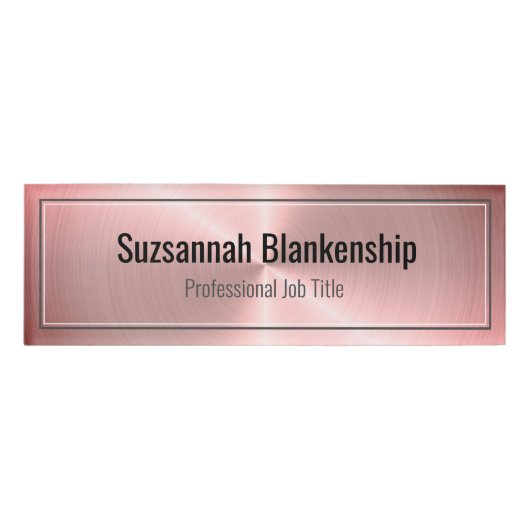 プロフェッショナルエレガントブラシ付きピンクフェイクメタリック 名札 (正面)