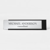 プロフェッショナルエレガントブラックとシルバー デスクネームプレート (正面)