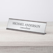 プロフェッショナルエレガントブラックとシルバー デスクネームプレート (正面)