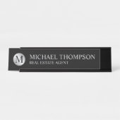 プロフェッショナルエレガントブラックとシルバー デスクネームプレート (正面)