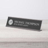 プロフェッショナルエレガントブラックとシルバー デスクネームプレート (正面)