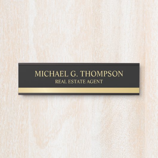プロフェッショナルエレガントブラックと金ゴールド サインプレート (正面)