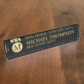 プロフェッショナルエレガントブラックと金ゴールド デスクネームプレート (側面)