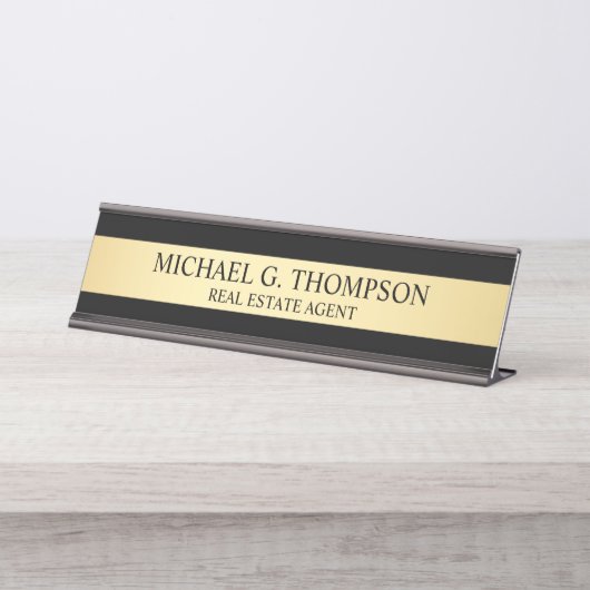 プロフェッショナルエレガントブラックと金ゴールド デスクネームプレート (正面)