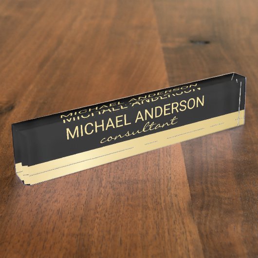プロフェッショナルエレガントブラックと金ゴールド デスクネームプレート (側面)