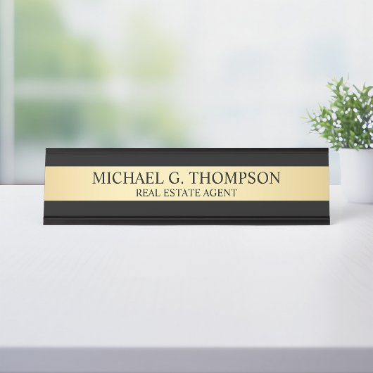 プロフェッショナルエレガントブラックと金ゴールド デスクネームプレート
