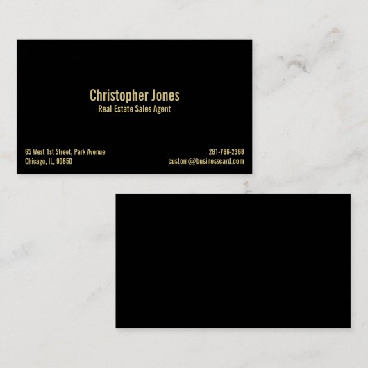 プロフェッショナルエレガントブラックパーソナライズされた金ゴールド 名刺 (正面/裏面)