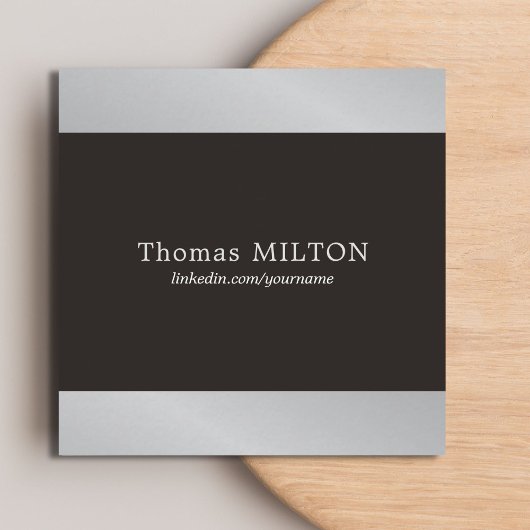 プロフェッショナルエレガントブラックフェイクシルバーコンサルタント スクエア名刺