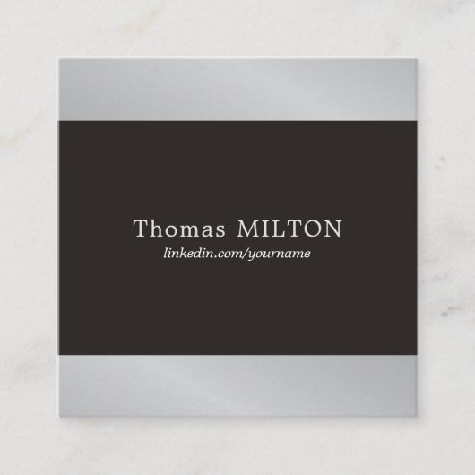 プロフェッショナルエレガントブラックフェイクシルバーコンサルタント スクエア名刺 (正面)