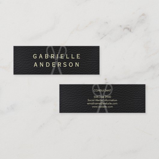 プロフェッショナルエレガントブラックレザーとはっきりした文字 スキニー名刺 (正面/裏面)