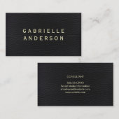 プロフェッショナルエレガントブラックレザーとはっきりした文字 名刺 (正面/裏面)