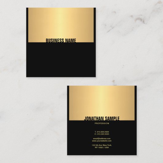 プロフェッショナルエレガントブラック金ゴールドテンプレートモダン スクエア名刺 (正面/裏面)
