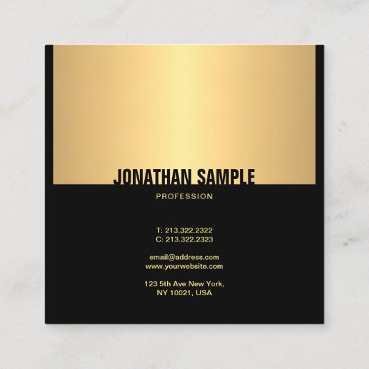 プロフェッショナルエレガントブラック金ゴールドテンプレートモダン スクエア名刺 (裏面)