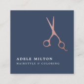 プロフェッショナルエレガントブルーバラ金ゴールド美容師 スクエア名刺 (正面)