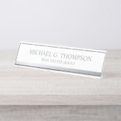 プロフェッショナルエレガントホワイトとシルバー デスクネームプレート (正面)