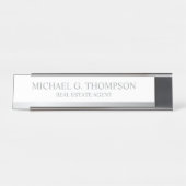 プロフェッショナルエレガントホワイトとシルバー デスクネームプレート (正面)