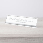 プロフェッショナルエレガントホワイトとシルバー デスクネームプレート (正面)