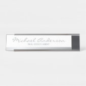 プロフェッショナルエレガントホワイトとシルバー デスクネームプレート (正面)