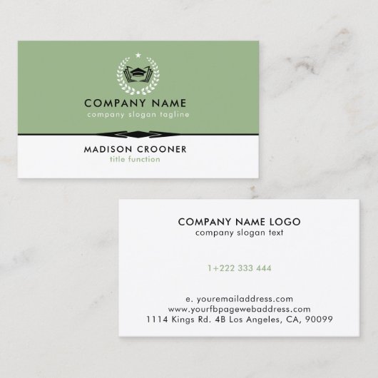 プロフェッショナルエレガントホワイトセージ緑カスタムのロゴ 名刺 (正面/裏面)