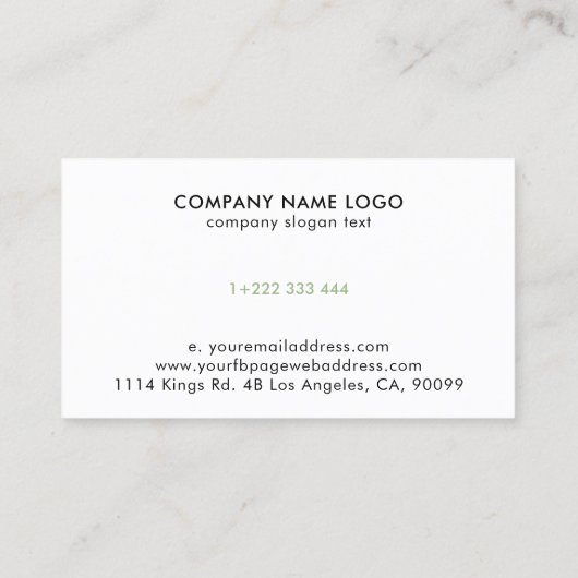 プロフェッショナルエレガントホワイトセージ緑カスタムのロゴ 名刺 (裏面)