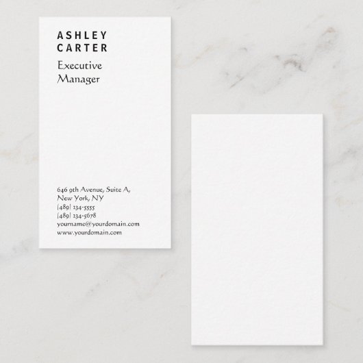 プロフェッショナルエレガントホワイトプレーン管理モダン者 名刺 (正面/裏面)