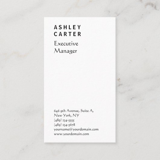 プロフェッショナルエレガントホワイトプレーン管理モダン者 名刺 (正面)