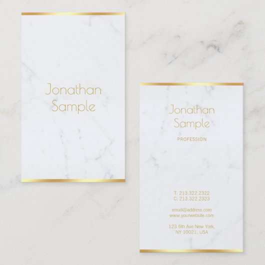 プロフェッショナルエレガントホワイトマーブル金ゴールドモダン文字 名刺 (正面/裏面)