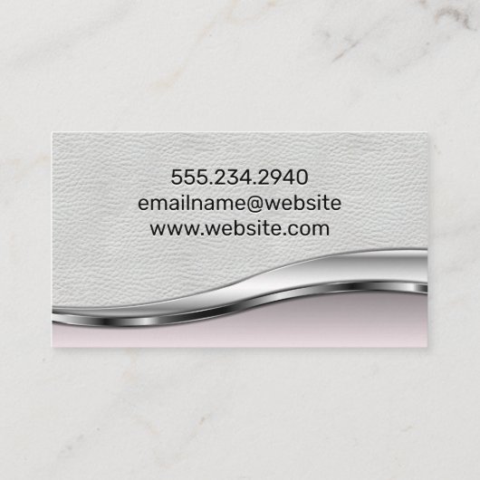 プロフェッショナルエレガントホワイトレザーピンクメタリック 名刺 (裏面)