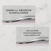 プロフェッショナルエレガントホワイトレザーピンクメタリック 名刺 (正面/裏面)