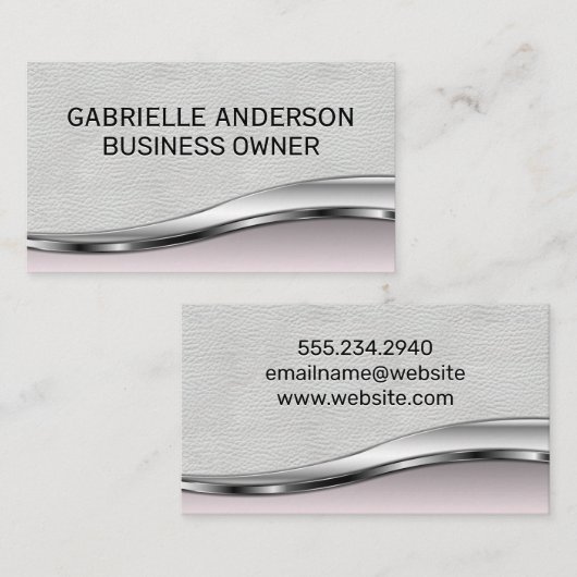 プロフェッショナルエレガントホワイトレザーピンクメタリック 名刺 (正面/裏面)