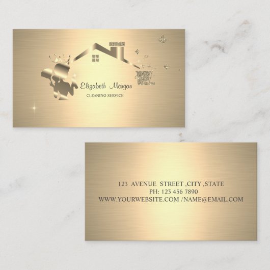 プロフェッショナルエレガントメイド清掃用ハウス金ゴールド 名刺 (正面/裏面)