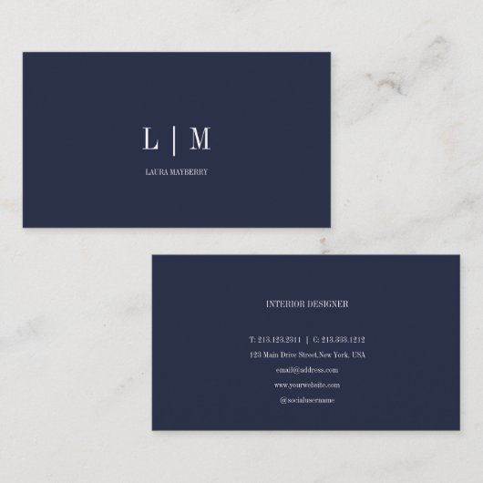 プロフェッショナルエレガントモノグシンプルラムネイビー 名刺 (正面/裏面)