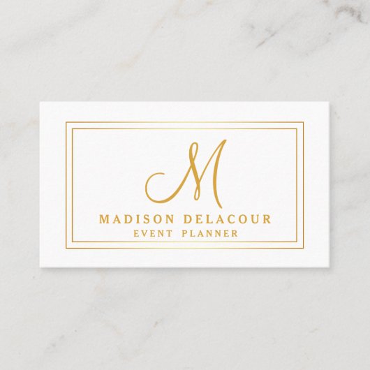 プロフェッショナルエレガントモノグモダンラム金ゴールド&ホワイト 名刺 (正面)
