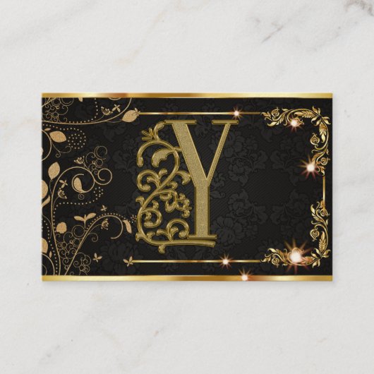 プロフェッショナルエレガントモノグラムブラックと金ゴールド 名刺 (正面)