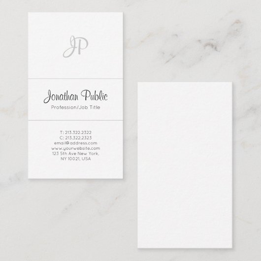 プロフェッショナルエレガントモノグラム白モダンシンプル 名刺 (正面/裏面)