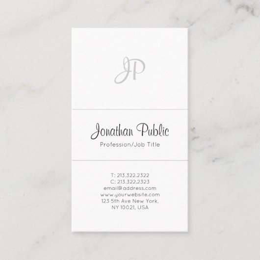 プロフェッショナルエレガントモノグラム白モダンシンプル 名刺 (正面)